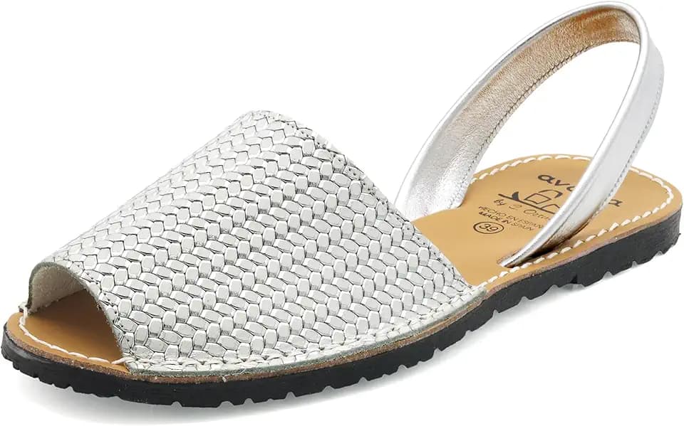 Avarca Damen Sandalen Leder Menorquina Sommerschuhe Metallic 3D Muster
