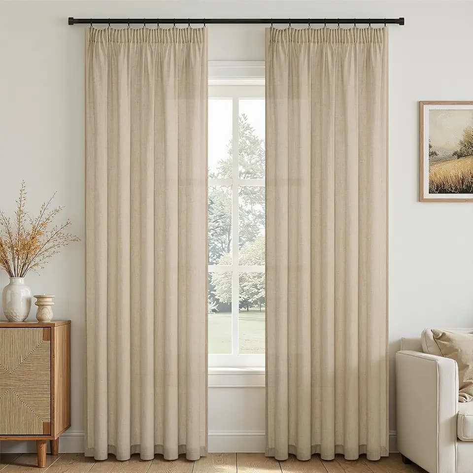 Topfinel Vorhänge Hellbraun Leinen Natürlicher Stil 260x140cm（HxB） Gardinen Wohnzimmer Schlafzimmer Deko Vorhang mit Kräuselband Leinenoptik Vorhang Boho Gardine für Schienensystem 2er Set