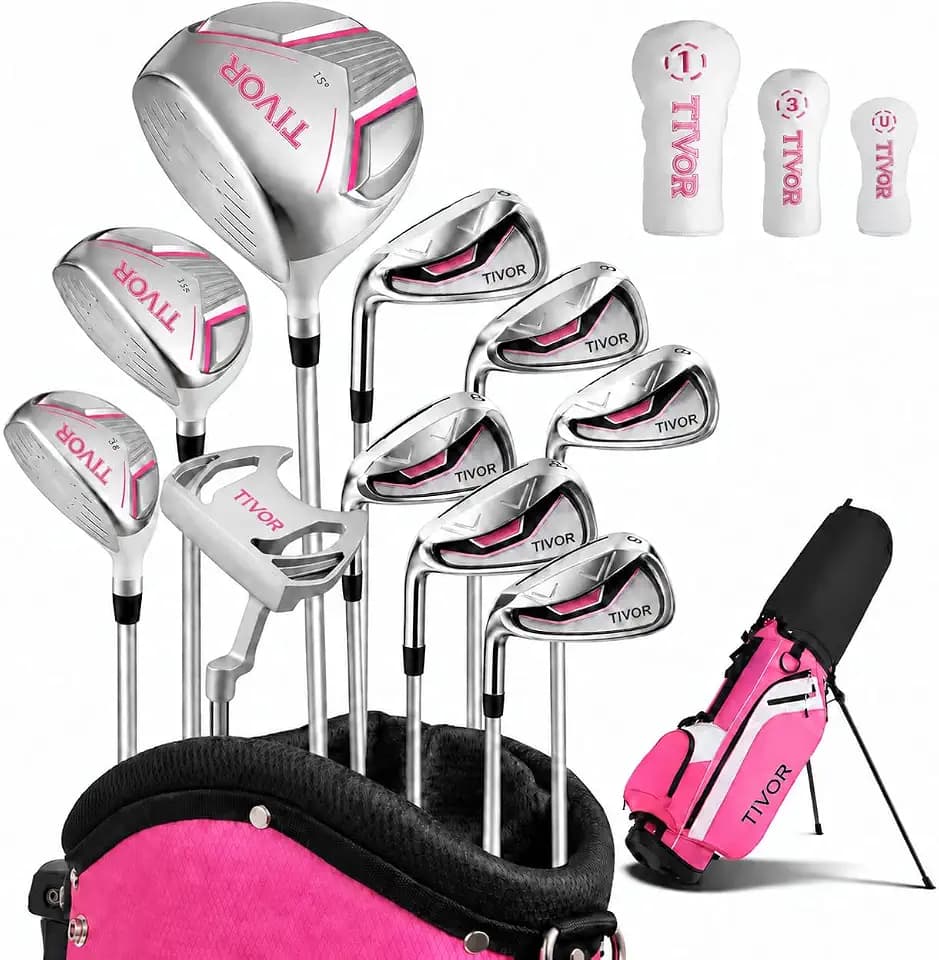 Golf Clubs Set Complete 14-Piece with Driver Fairway Hybrid Irons Putter Stand Bag & 3 Headcovers for Men Women Right Left Handed - Beginner Golf Sets Pink Black