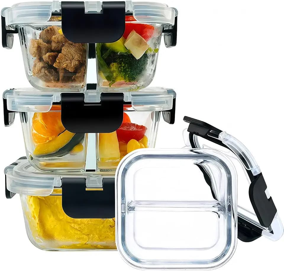 3 Pack Bariatric Meal Prep Containers, 8oz Glass Snack Containers