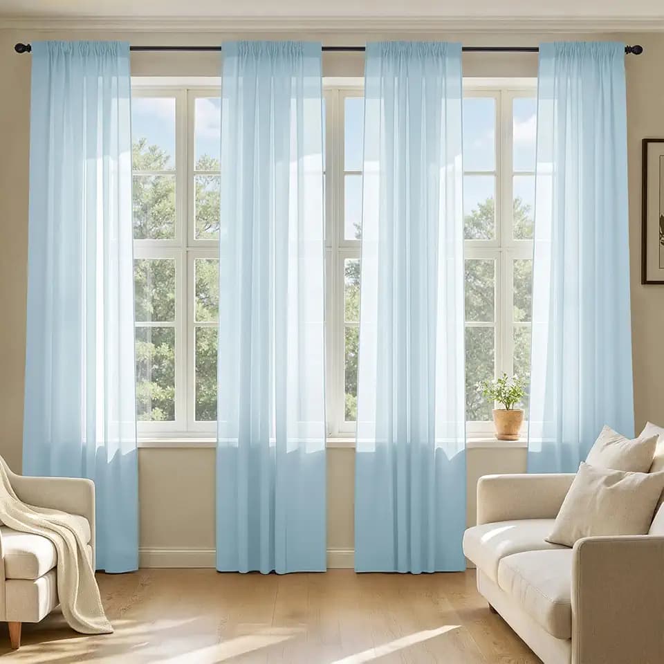 MIULEE Sky Blue Sheer Curtains 84 Inches Long 4 Panels 42 x 84 Inches