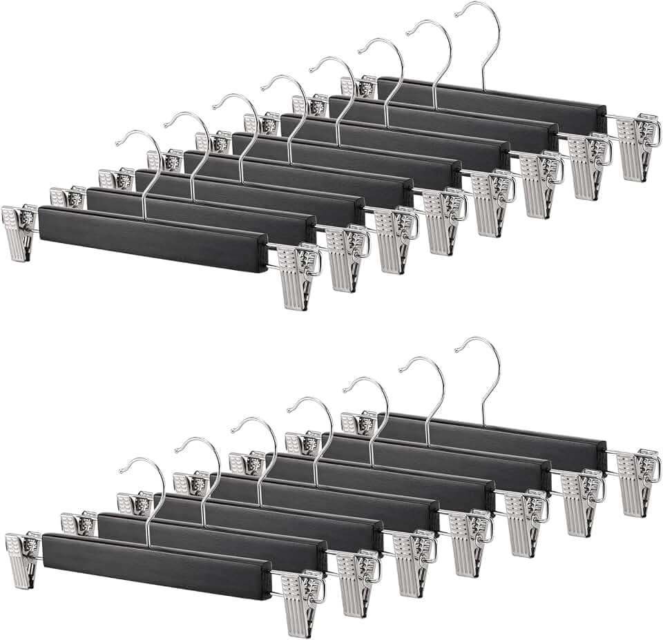 Tosnail 15 Stück 35.5cm Kleiderbügel für Hosen, Holz Rock Hosen Kleiderbügel mit Clips Jeans Kleiderbügel - Schwarz