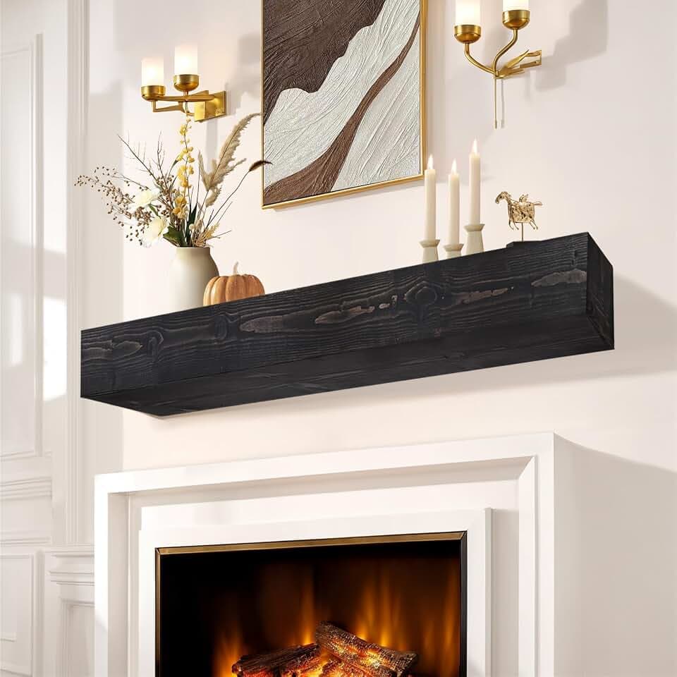 Fireplace Mantel 48", Wooden Floating Shelf for Over Fireplace, Black