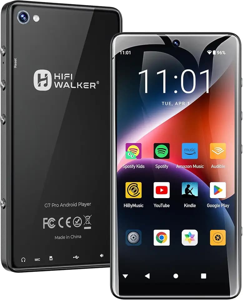 HIFI WALKER G7 Pro Android 13 MP3 Player with Spotify, 5.2" HD Touchscreen Portable Media Player with WiFi Bluetooth, Dual Camera, Speaker, Google Play, Expandable Storage for Kids & Adults (160GB)