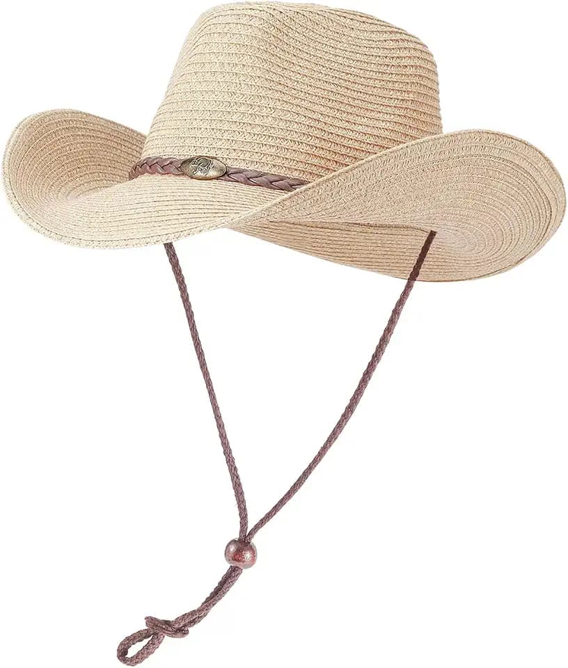 Willheoy Cowboyhut Strohhut Damen Herren Sonnenhut Sommer Strandhut Westernhut Panama Hut Unisex Cowboy Hut Faltbar Strohhut Krempe Sommerhut