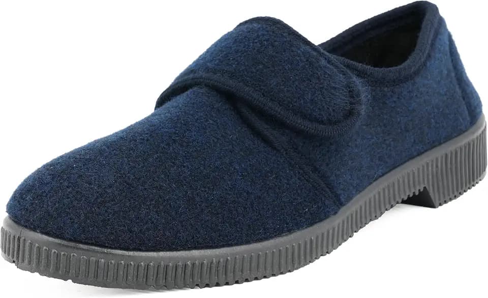 JOMIX Hausschuhe Herren Winter Warme Flizpantoffeln mit Klettverschluss Gefütterte Slippers Plüsch Rutschfeste Orthopädische Schuhe mit Fußbett