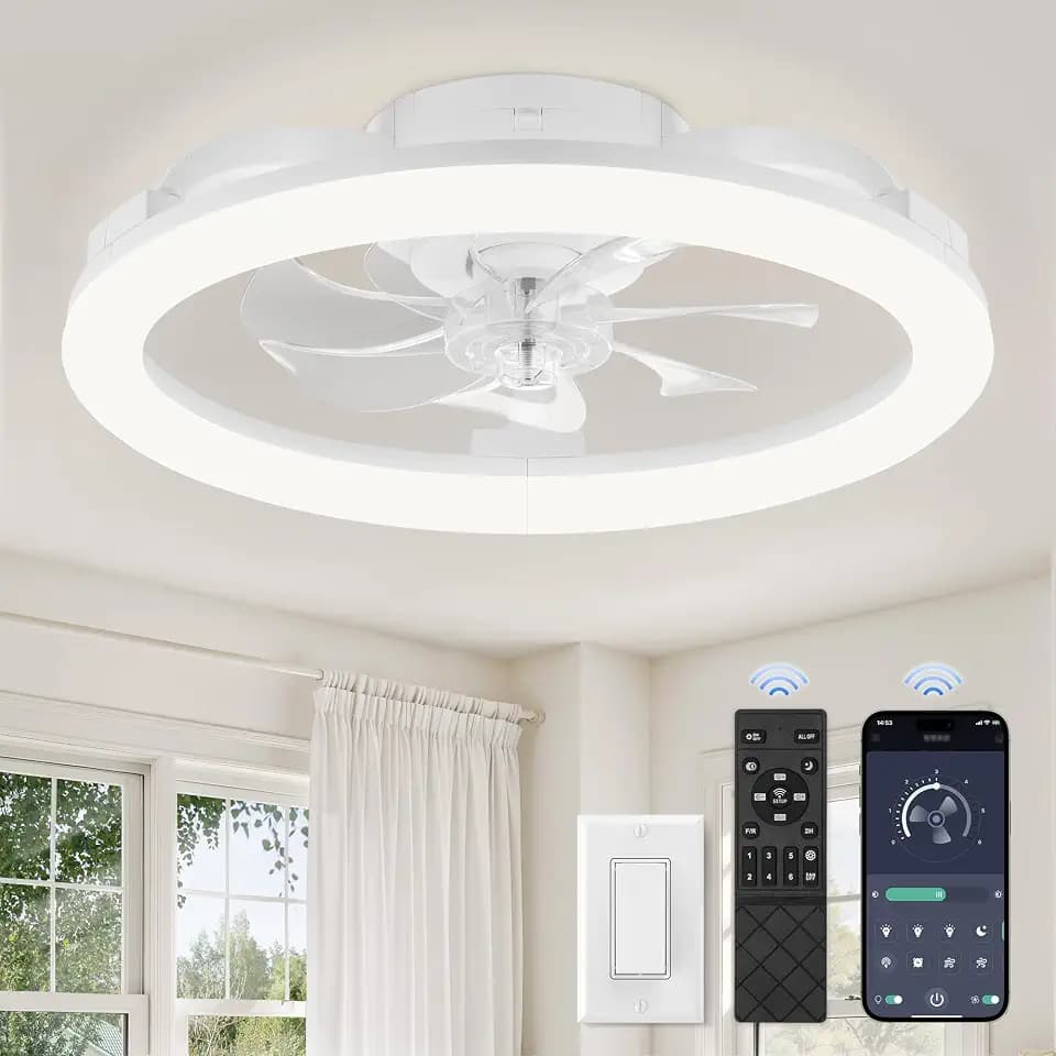 LEDIARY 20" Ceiling Fans with Lights and Remote for Bedroom, White