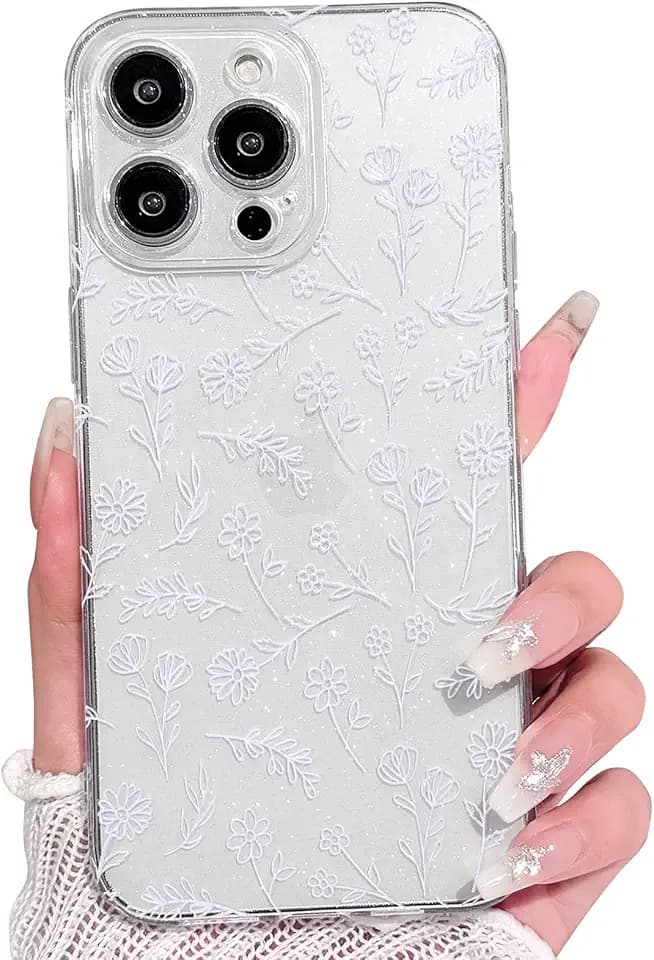 Lovmooful for iPhone 14 Pro Max Case Clear Cute Flower Floral Design-Purple