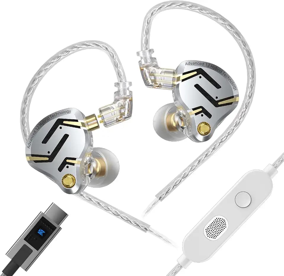 KZ ZS12 PRO 2 in Ear Monitor,1DD+5BA Hybrid Wired Earbud,IEM Earphones,Gaming Earbuds,HiFi Deep DASS IEM for Gaming,KZ Earbuds with 2PIN Cable for Audiophile (with Microphone, Silver-Type)