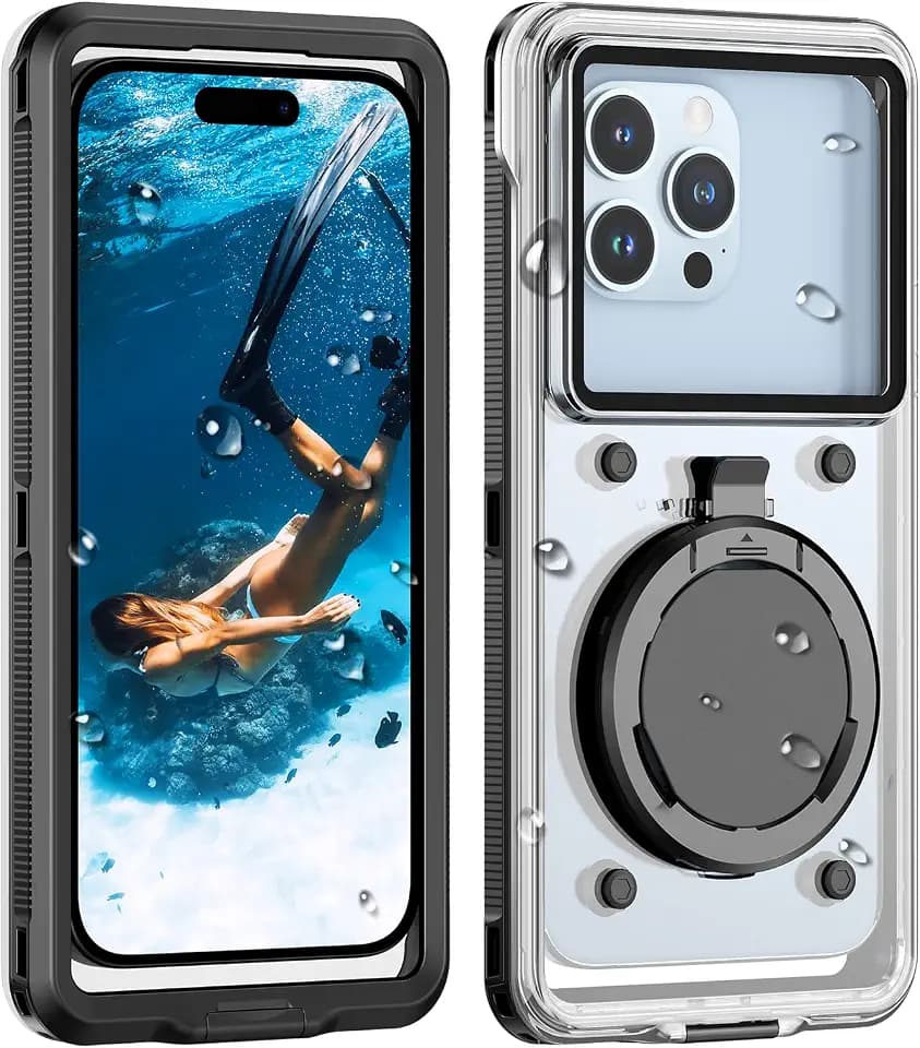 Lanhiem Snorkeling Underwater Phone Case for Diving, IP68 Professional Universal Waterproof Outdoor Video Photo Cellphone Case with Lanyard for iPhone 17, Galaxy S26 Moto All Series (Clear/Black)