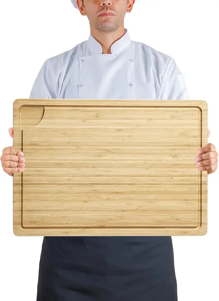 Large Cutting Board for Kitchen, 20 x 14 Inch Bamboo Wood Butcher Chooping Board with Juice Groove, Reversible Cheese Board Charcuterie Serving Tray