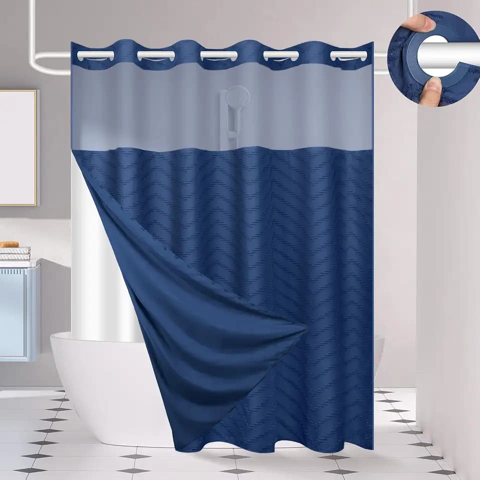 FADOTY Blue No Hook Shower Curtain Set with Snap in Liner, 71'' x 86''