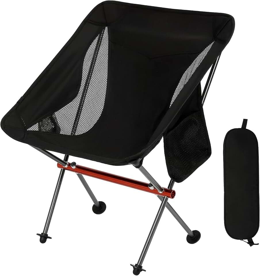 SHALLWE Ultraleichter, tragbarer Campingstuhl, Luftfahrt-Aluminiumrahmen, kompakte Klappstühle, 136 kg Kapazität, mit Breiten Füßen und Aufbewahrungstasche, geeignet für Camping, Grillen, Wandern,