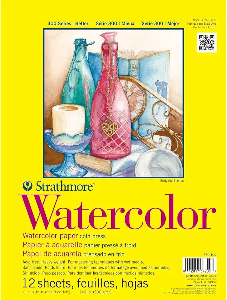 Strathmore 300 Series Tape Bound Watercolor Pad, 140 lb. Cold Press, 11 X 15 inches, White, 12 Sheets (360-111)