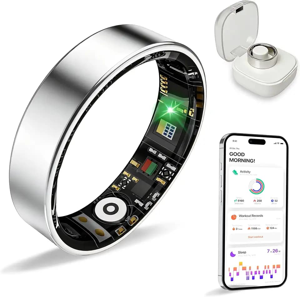 Smart Ring Health Tracker for Women Men, Sleep Exercise Health Monitoring Wearable Ring, Real‑Time Tracking, iOS/Android Compatible, IP68 Waterproof, No Subscription, 5‑Day Battery (Silver, 11)