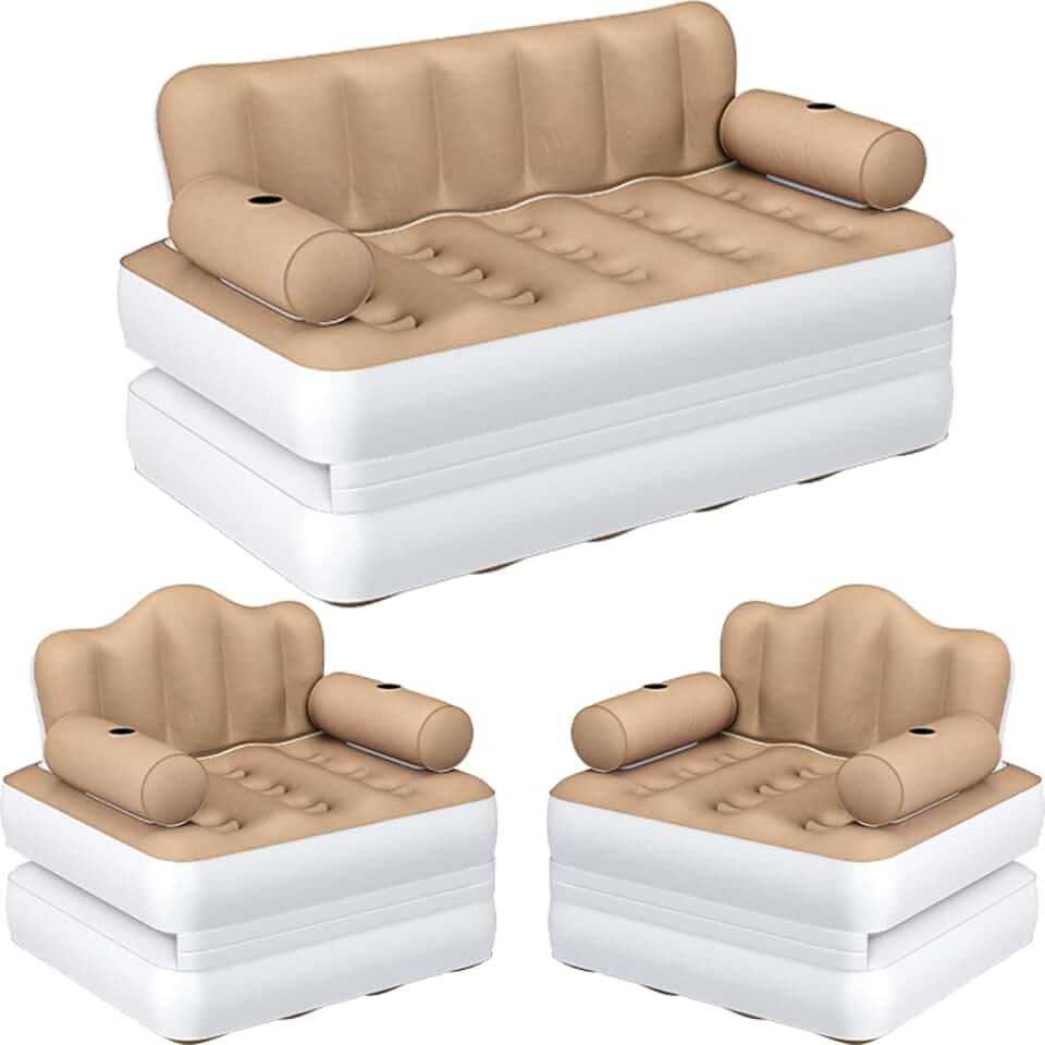 YITAHOME 3-Pc Air Sofa Set with Headboard & Pump, Queen and 2 Twin, Brown