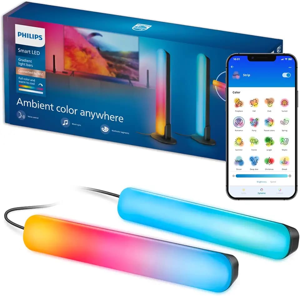 Philips Smart Lighting Gradient Lightbars, RGBIC-LED, Mehrfarb. Lichteffekte, Synchr. m. TV und Musik, Immers. Licht, Einf. Einrichtung, Connected by WiZ, Komp. mit Alexa, Google Home und Apple Home