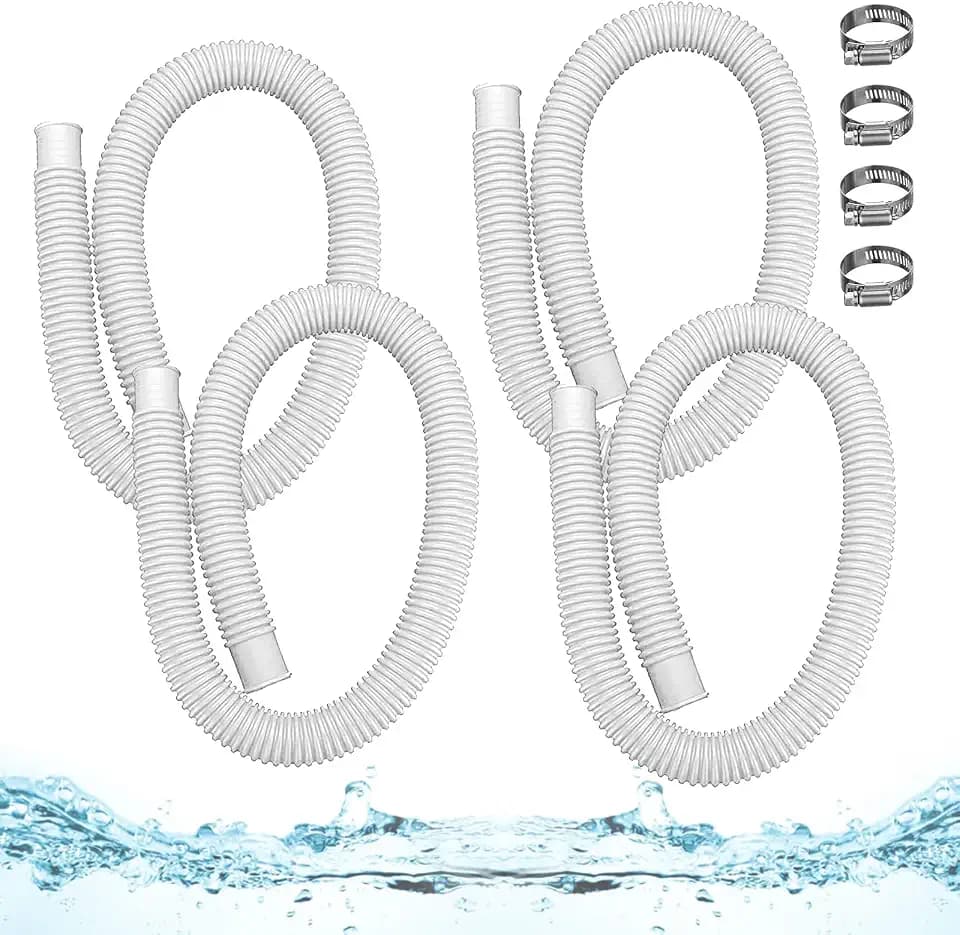 1.5" x 59" Pool Hoses for Above Ground Pools – 4-Pack Pool Pump Replacement Hose with 8 Clamps, Compatible with Intex, Coleman, Summer Waves Pool Pumps & Filters (White 4pcs-1.5“)