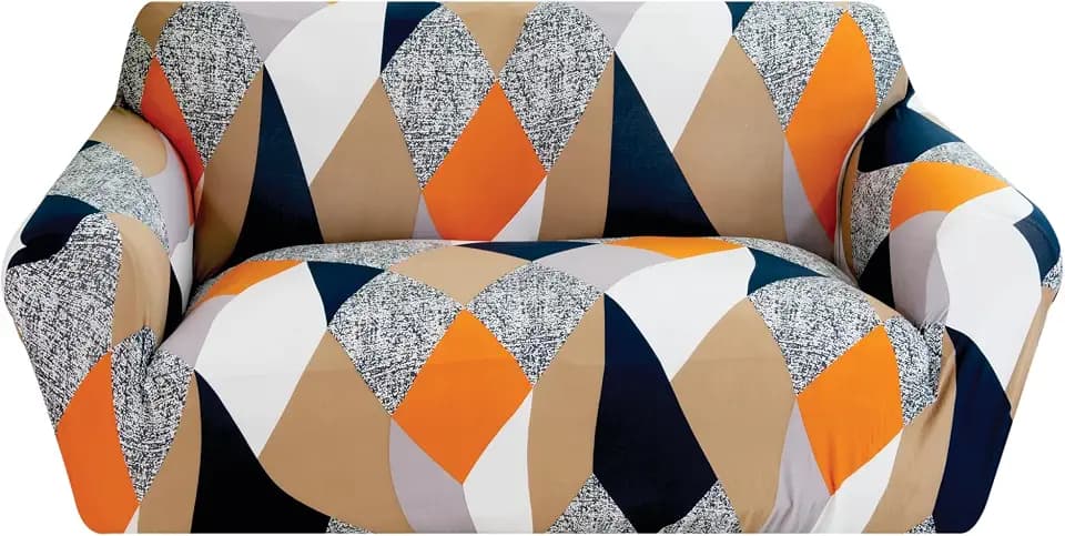 Comart - Fashion Sofabezug - 2-Sitzer-Sofabezug - elastisch mit Armlehnen - Rutschfester Bezug - Flecken- und Kratzfest - Atmungsaktiv - Maschinenwaschbar - Bunte Rauten