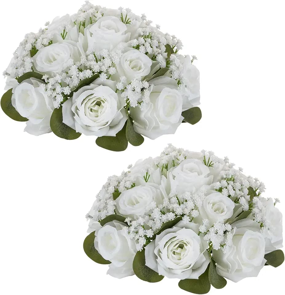 NUPTIO Flower Balls for Table Centerpieces: White Fake Flowers, 8.6 Inch