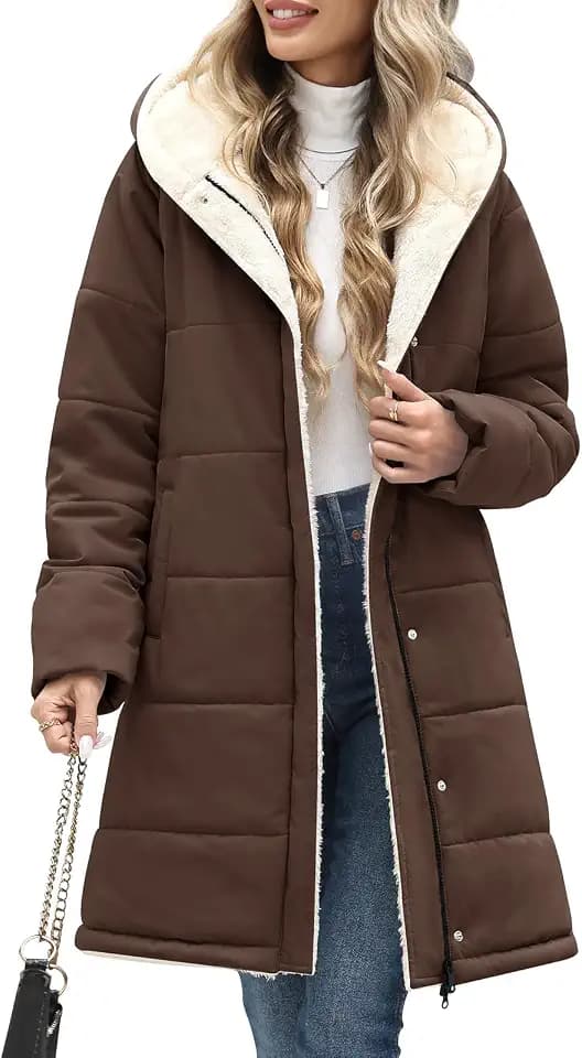 UMIPUBO Women's Long Winter Sherpa Fleece Lined Puffer Jacket with Pockets