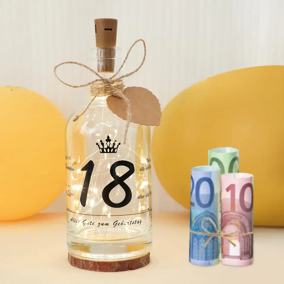 Seutgjie Geldgeschenke 18. Geburtstag Geschenk Deko LED Flaschenlicht