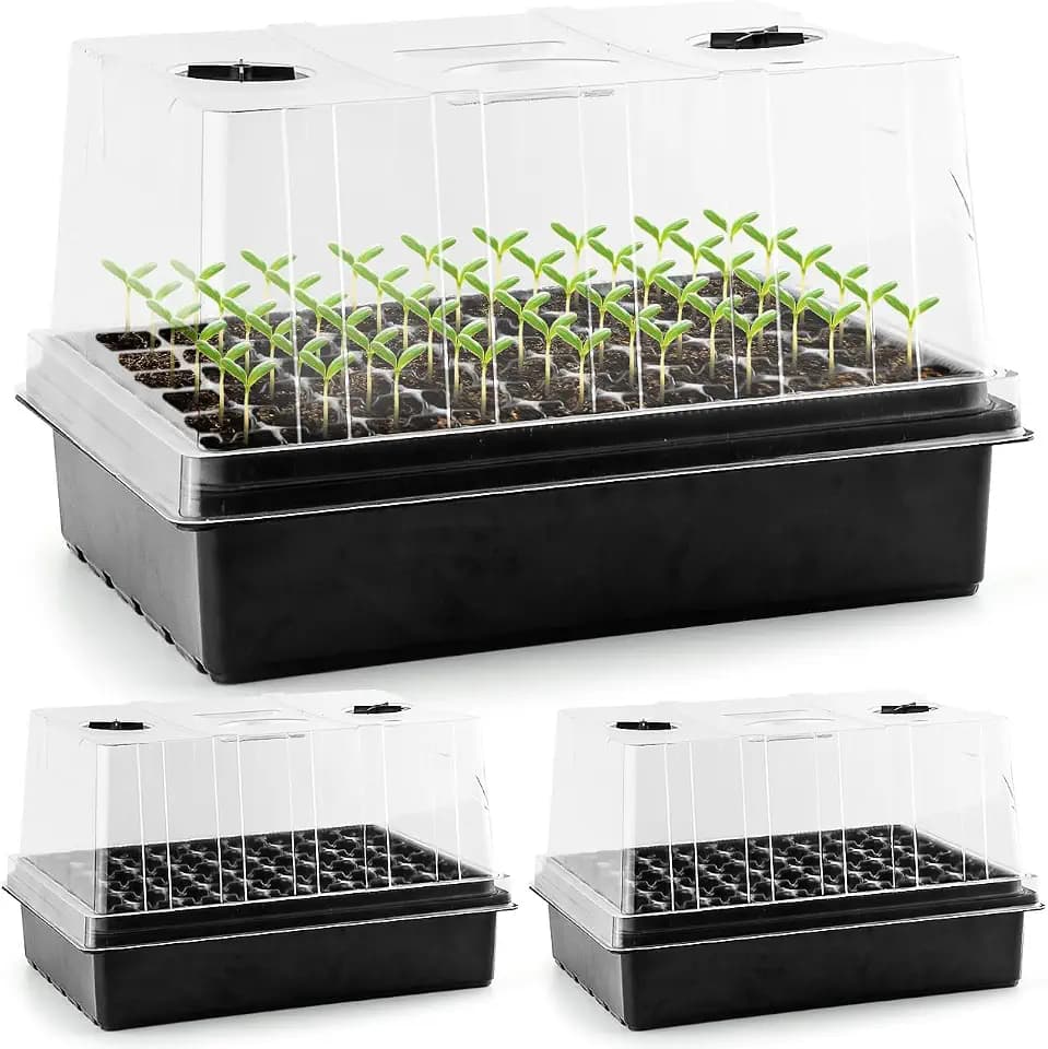 3-Pack Seed Starter Trays with 5" Tall Humidity Domes & 54-Cell Deep Trays