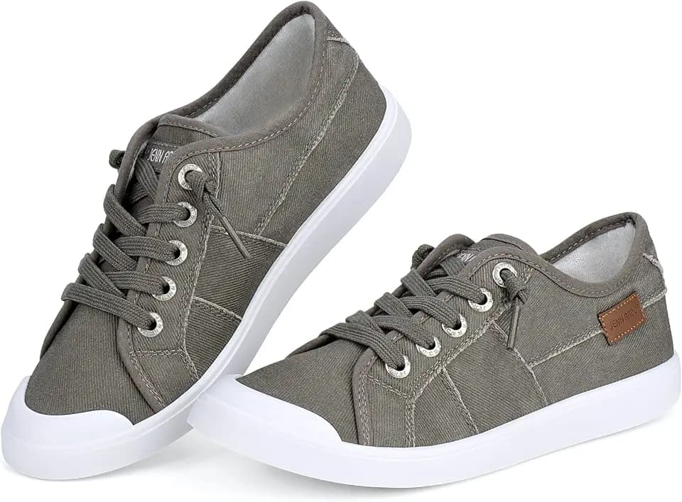 JENN ARDOR Slip-on Canvas Fashion Sneakers for Womens Comfortable Casual Walking Flats Elastic Stylish Cute Lightweight Shoes