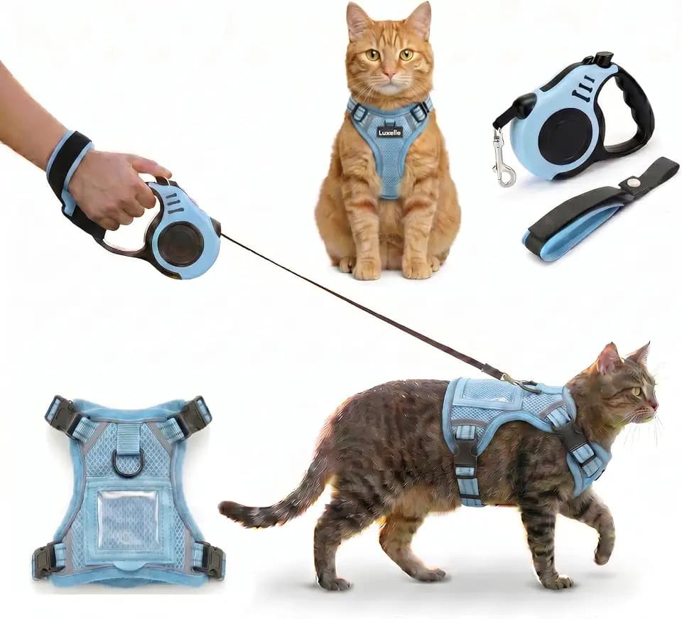 Luxelle Escape-Proof Cat Harness and Leash Set – Adjustable No Pull Soft Vest with 360° Reflective Straps, Built-in Pocket & Wrist Strap, Breathable Mesh Outdoor Harness for Cats & Kittens