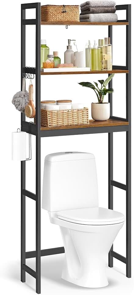 SONGMICS 3-Tier Bamboo Over The Toilet Storage, Adjustable Shelf, 66.9''H