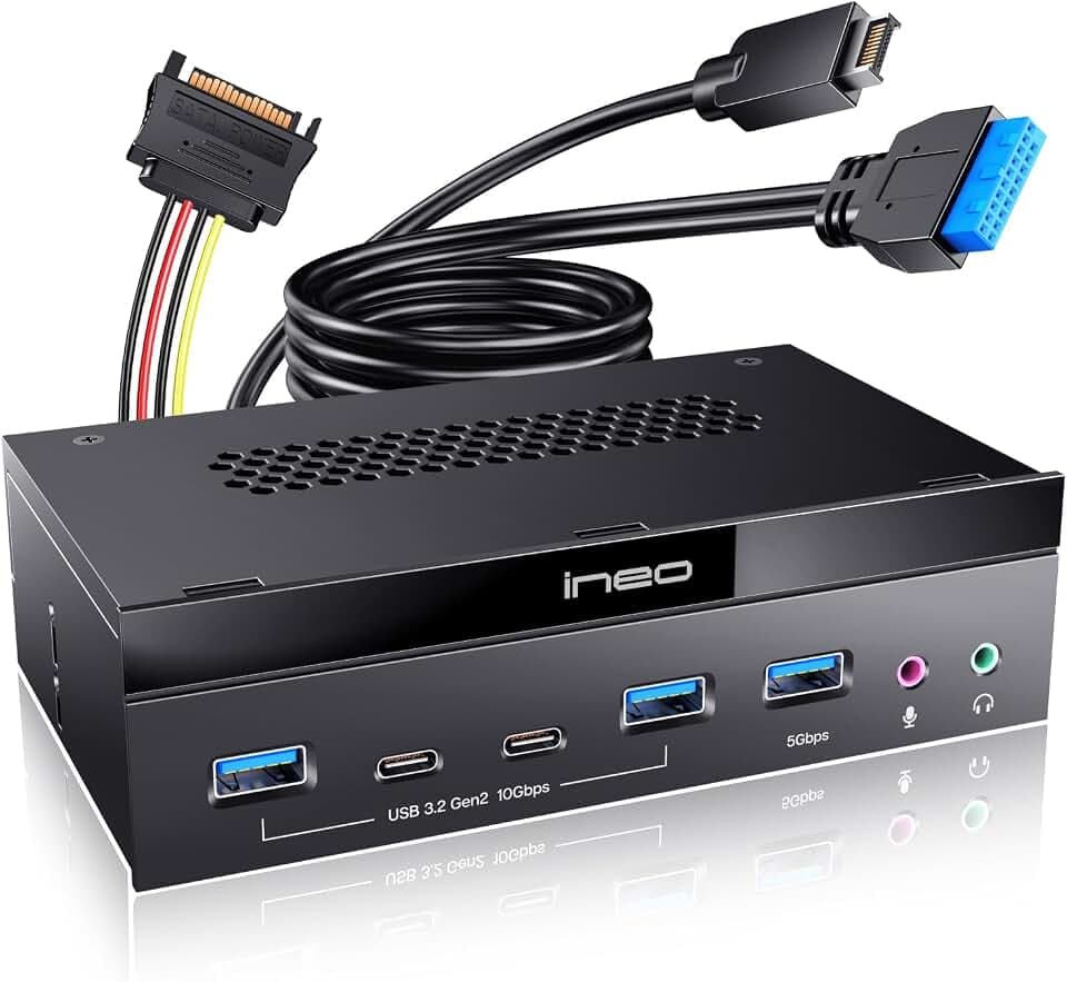 Ineo 5.25" Front Panel USB 3.2 Gen 2 Hub - 2X 10G USB-C, 2X 10G USB-A, 1x USB 3.0 Type-A, Audio & Mic Jack [3570II]