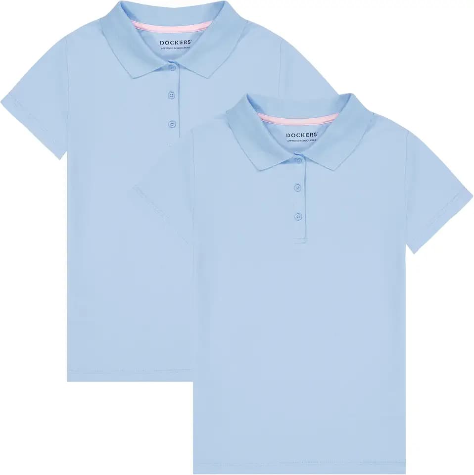Dockers Girls' School Uniform Short Sleeve Soft Jersey Polo, 2-Pack