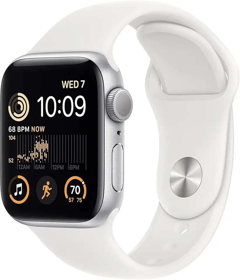 Apple Watch SE (2nd Gen) [GPS 40mm] Smart Watch w/Silver Aluminum Case & White Sport Band - M/L. Fitness & Sleep Tracker, Crash Detection, Heart Rate Monitor, Retina Display, Water Resistant