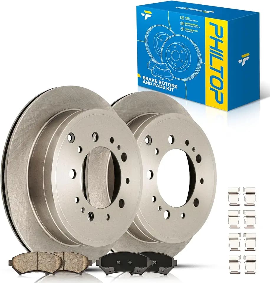 PHILTOP Rear Brake Pads and Rotors for Toyota Tundra 2007-2010, 2013-2021, 5.7L/4.6L 2011, Toyota Sequoia 2008, 2010, 2013-2014, 2016, (13.57in, 344.9mm) Brakes and Rotors