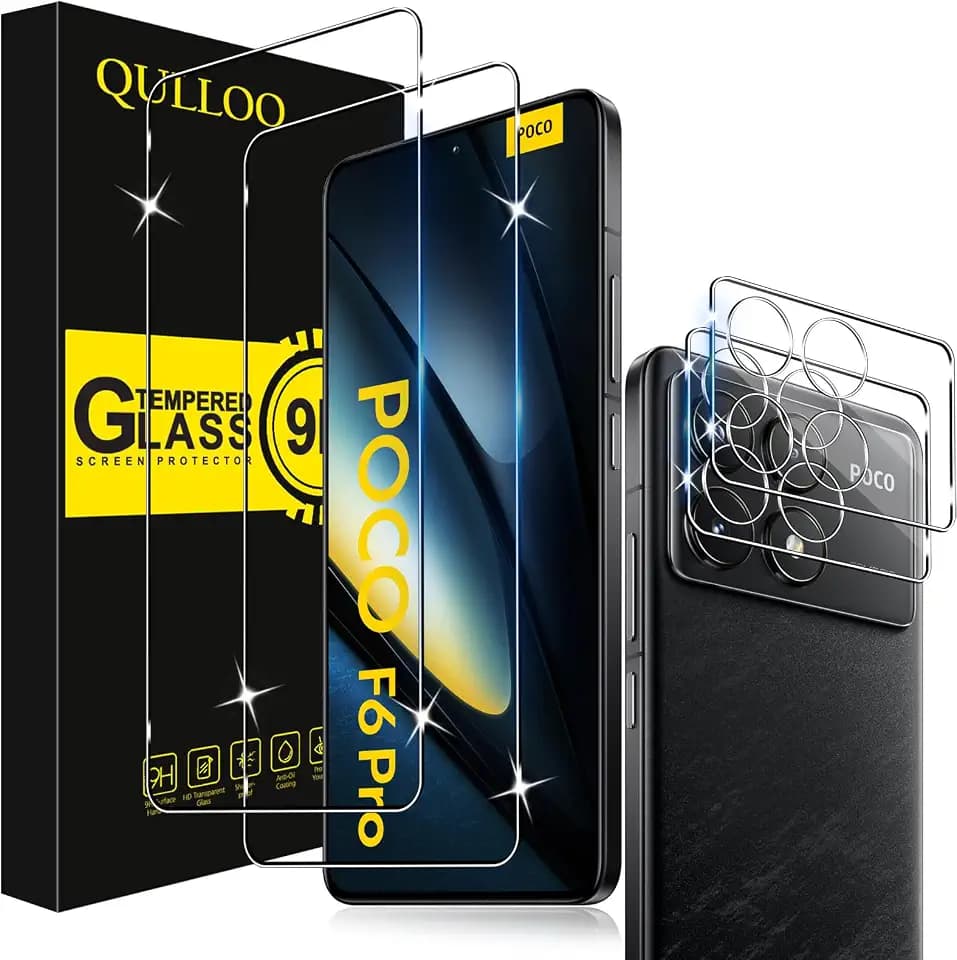 QULLOO Schutzfolie für Xiaomi Poco F6 Pro 5G, 2 Stück Displayschutzfolie mit 2 Stück Kameraschutz [9H Härte Gehärtetes Glas ][HD Klar Schutzglas][Anti-Kratzen Folie]