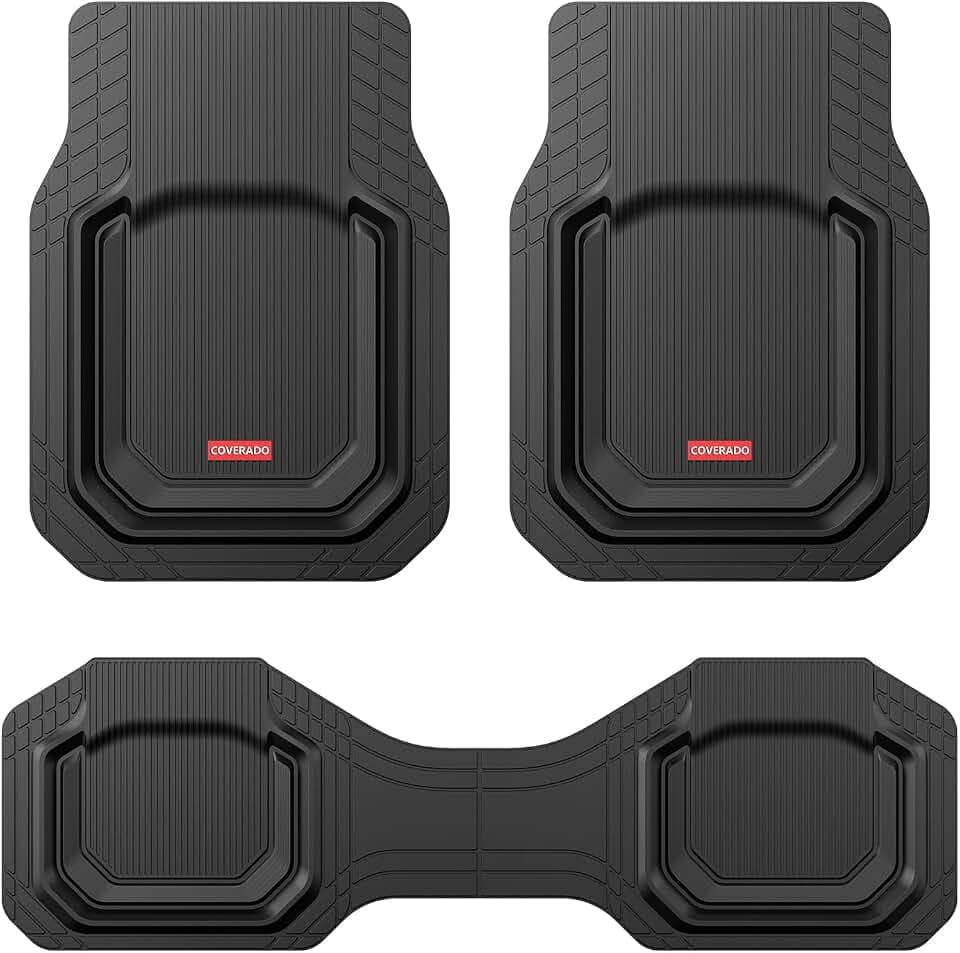 Coverado Car Floor Mats for Cars, Waterproof All Weather Protection, Deep Dish Car Mats, Universal Trim to Fit Automotive Mats Car Accessories for Cars SUV Truck, 3PCS Set, Black