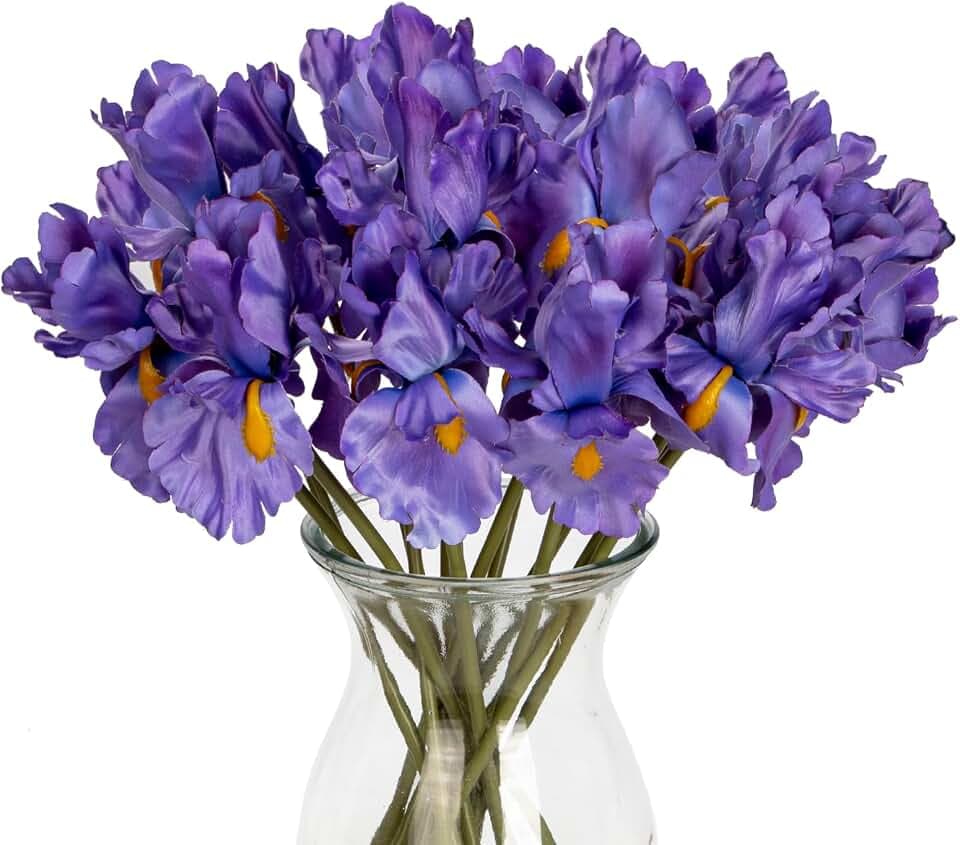 Oairse 15er-Set Kunstblumen Künstliche Lila Irisblüten Künstliche Blumen Deko Seidenblumen für DIY Hochzeit Blumenstrauß Party Tisch Centerpieces Blumenarrangements und Home Frühling Dekoration, Lila