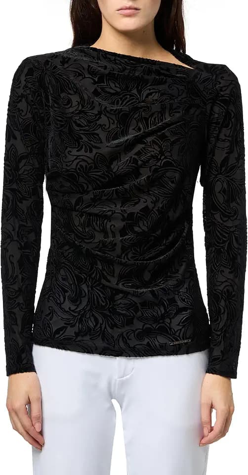 H Halston Womens Black Velvet Textured Mock Neck Blouse