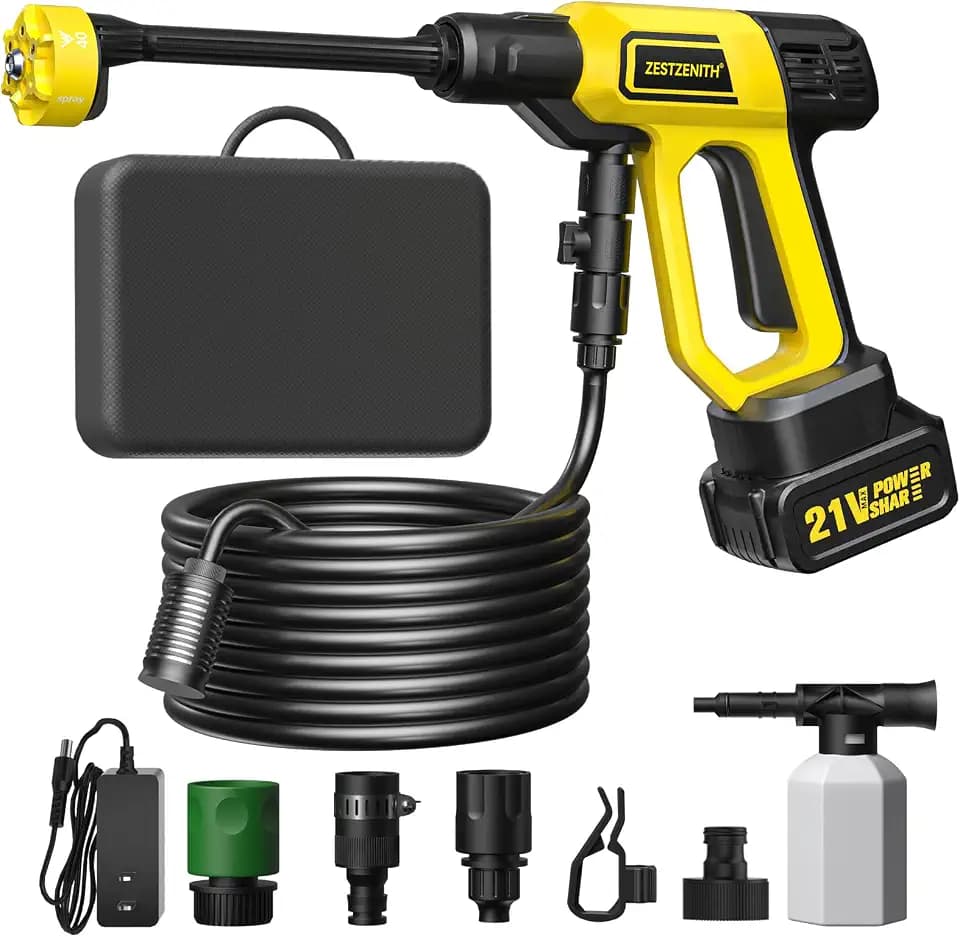Cordless Portable Washer, Battery Operated Handheld Washer with 21V Battery & Charger, 1100 PSI, 6-in-1 Nozzle, Foam Pot, 23FT Hose, Car Washer for Home Garden Patio Driveway
