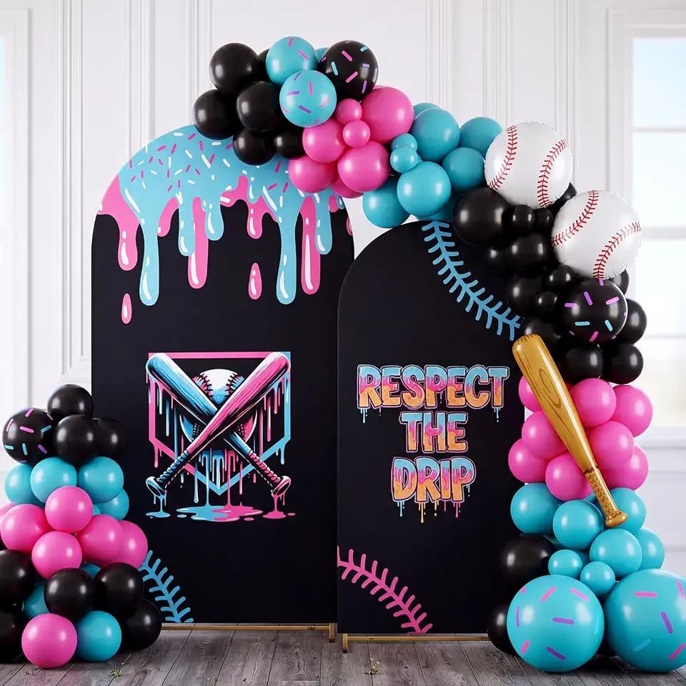 2 Set Black Baseball Drip Arch Backdrop Covers Stretchy Fabric