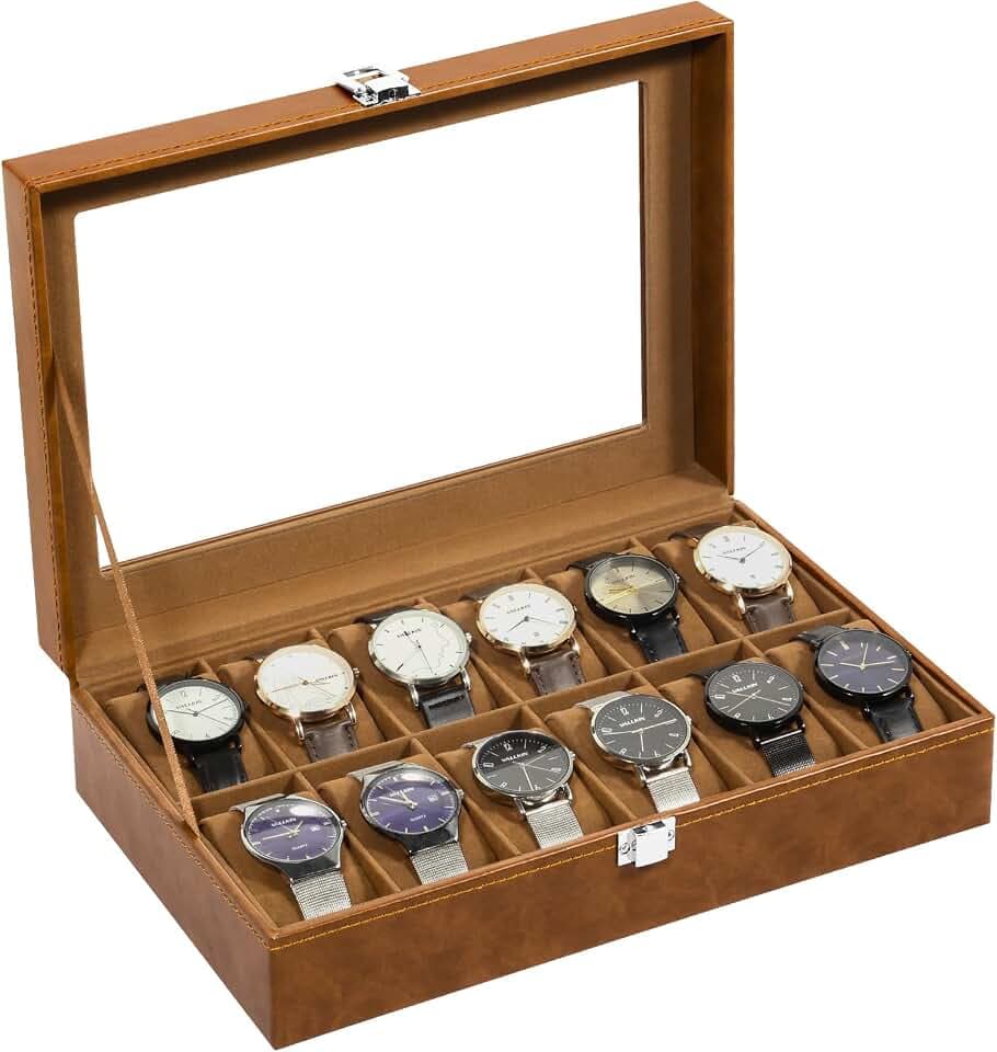 Uten Uhrenbox mit 12 Fächen Schlüsselschloss Glasabdeckung