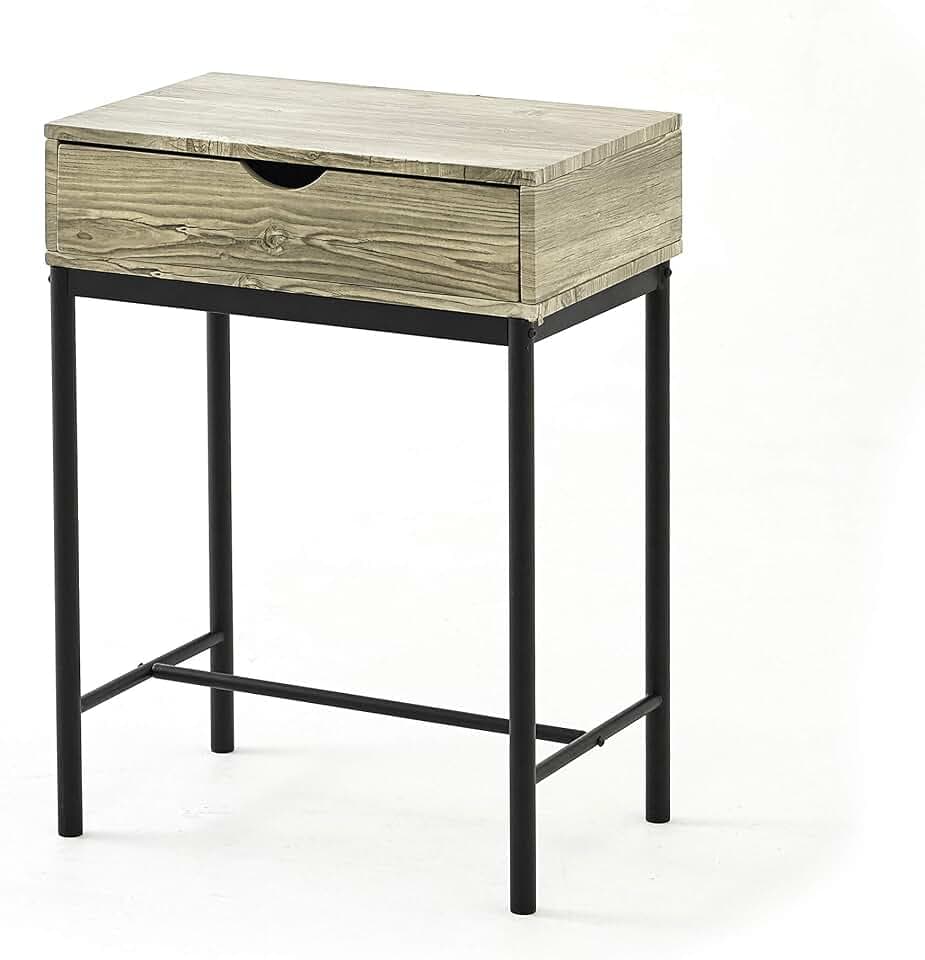 Greenhurst Kubik Console Table with Drawer Beistelltisch, Stahl, Holzmaserung, Schwarz, Einheitsgröße