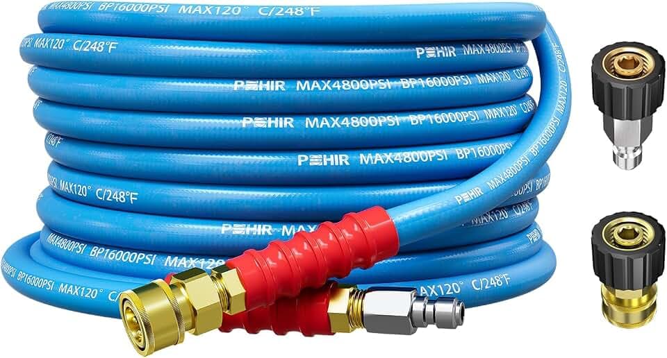 POHIR 25ft Pressure Washer Hose 3/8" 4800 PSI with Quick Connect & Adapters