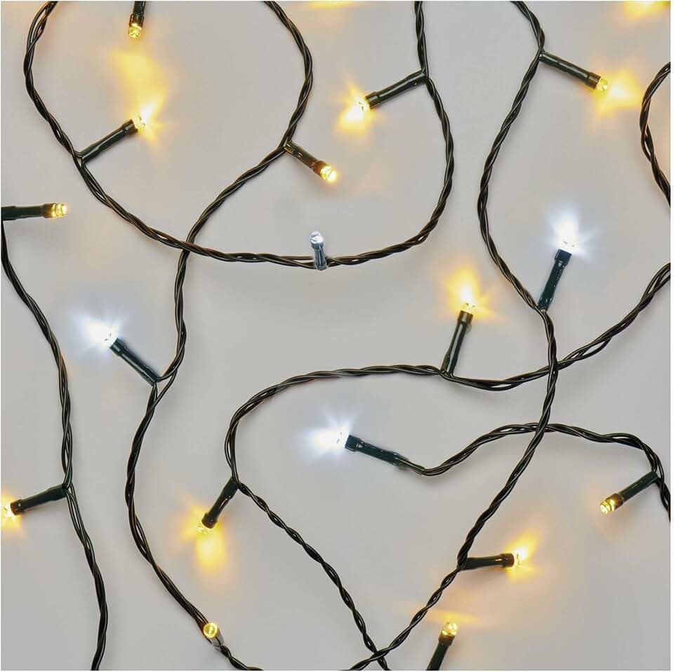 EMOS LED-Lichterkette warmweiß + kaltweiß für Innen und Außen, 18m lange Weihnachtslichterkette mit 180 LEDs, 6 Stunden Timer Funktion, Netzteil und Transformator, für Partys, Weihnachten, Deko