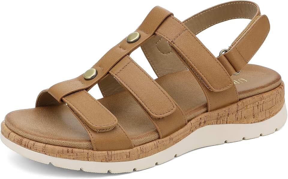 UBFEN Womens Walking Sandals with Arch Support Comfortable Flat Gladiator Sandals Open Toe Summer Shoes Khaki Size US 8