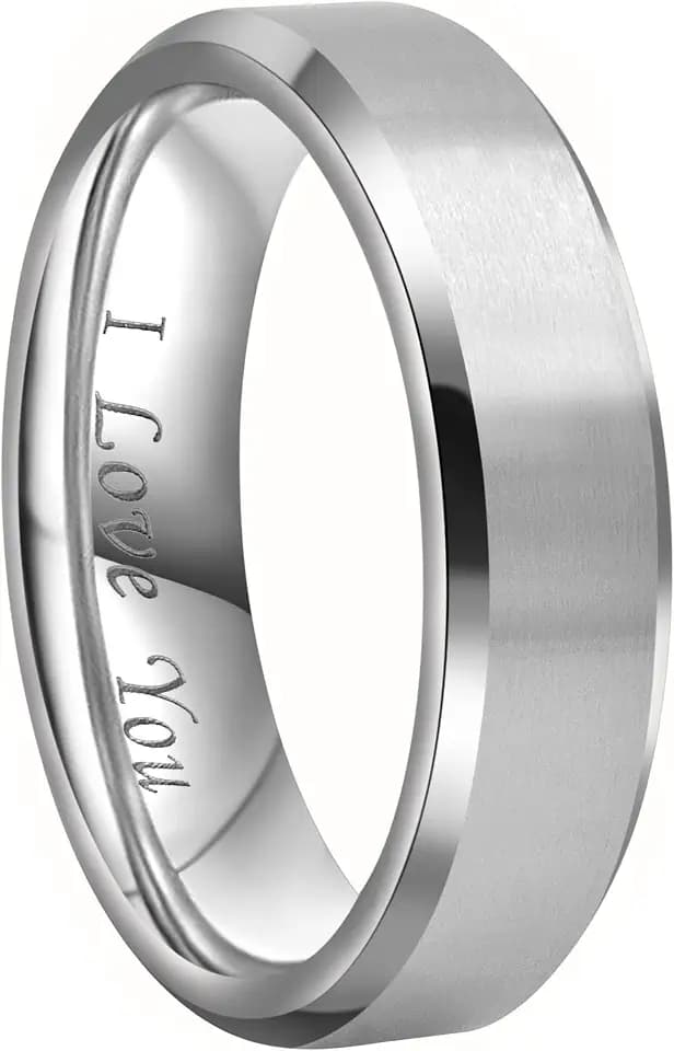 CROWNAL 4mm 6mm 8mm Black/Silver Titanium Wedding Couple Bands Rings Men Women Matte Finish Beveled Edges Engraved I Love You Comfort Fit Size 4 to 16