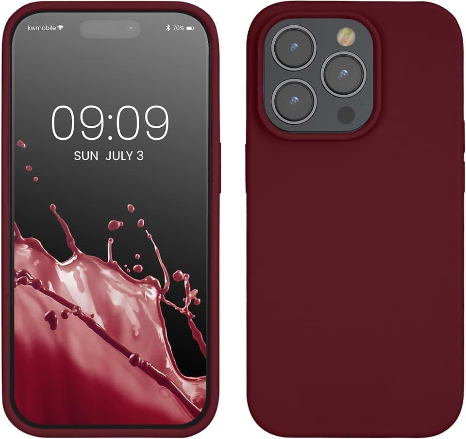 kwmobile Handyhülle für iPhone 14 Pro Hülle, für iPhone 14 Pro Case - Hülle Silikon - kabelloses Laden - Rhabarber Rot