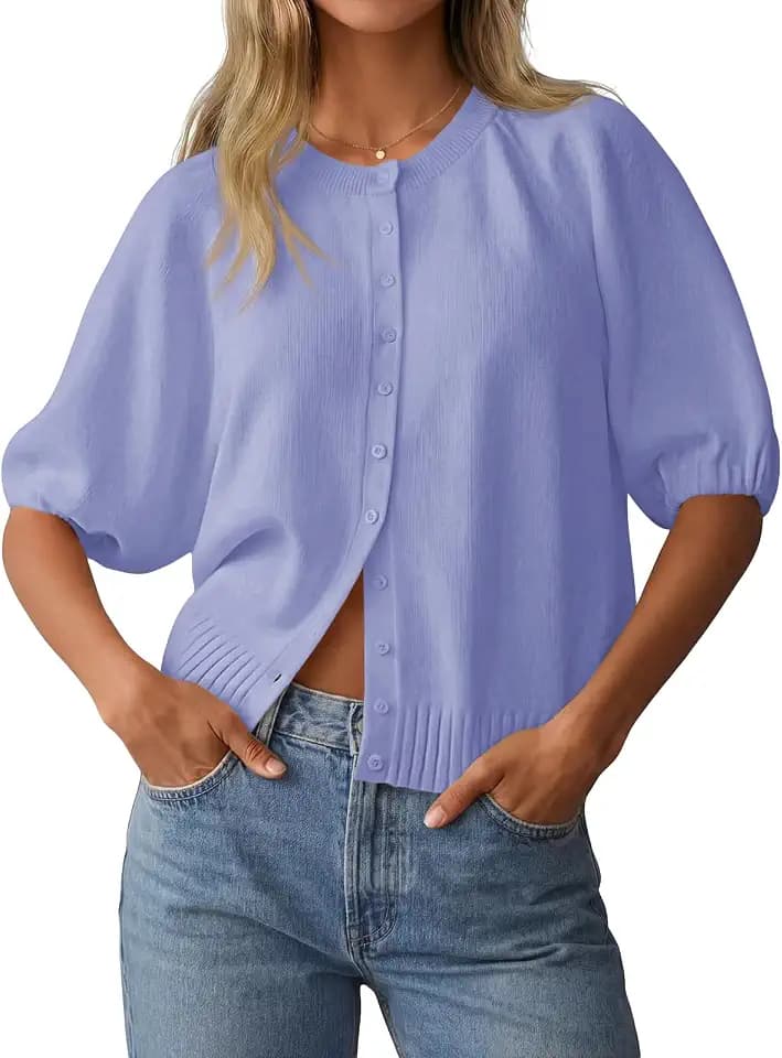 Saodimallsu Womens Short Sleeve Cardigan Lightweight Summer Fall Sweaters