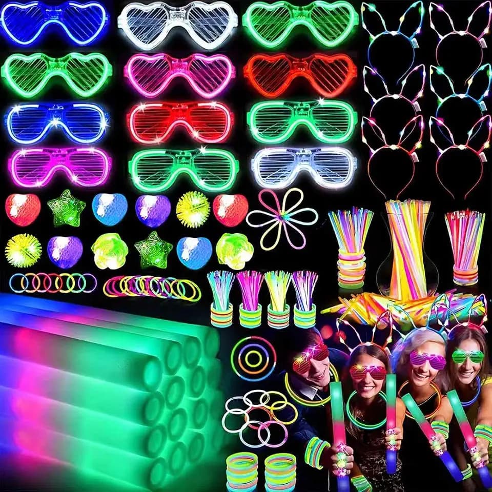 142 PCS Glow in the Dark Party Supplies, 12 Foam Sticks, 12PCS LED Glasses,6PCS Rabbit Headband 100PCS Glow Sticks and 12PCS Finger Lights Neon Party Favors for Wedding,Birthday,New Year, Carnivals