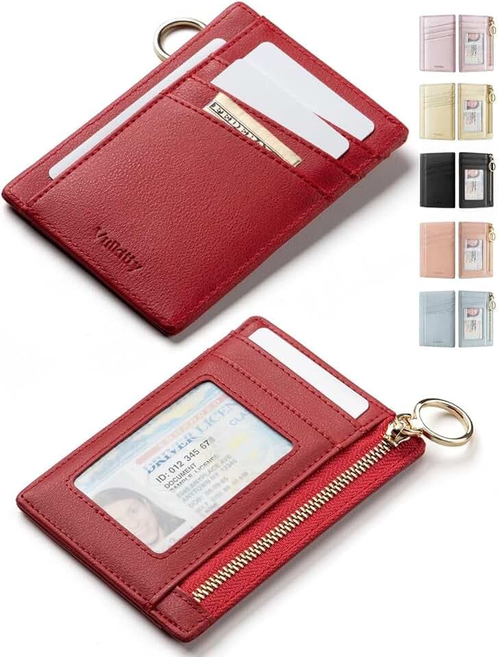Vulkitty Small Wallet for Women Minimalist Slim Front Pocket Zipper Wallet RFID Blocking Credit Card Holder with ID Slot Window Keychain